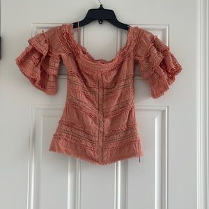 Cinq a sept used lace print off the shoulder side zip top